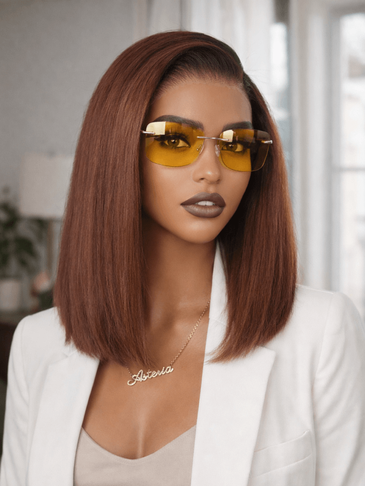 Asteria Chestnut Ombre Straight Bob Wig 250% Density 6x8 Glueless Wear and Go Human Hair with Drawstring