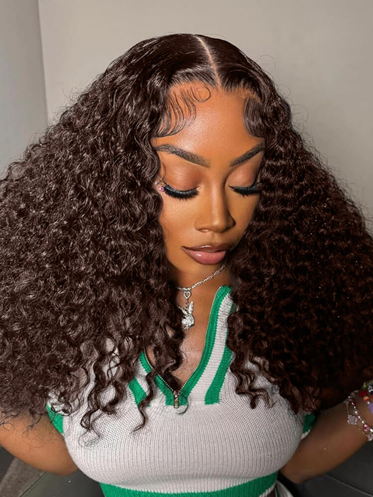 Burmese Curly Dark Brown Full Density HD13x4 & 13x6 Lace Front Wig with Spiral Ends