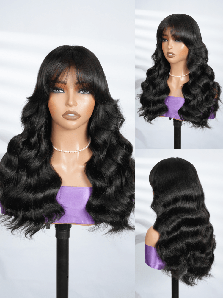 Wear & Go Body Wave Human Hair Wig With Bangs 7x5HD Pre-Cut Lace Closure Glueless Wig