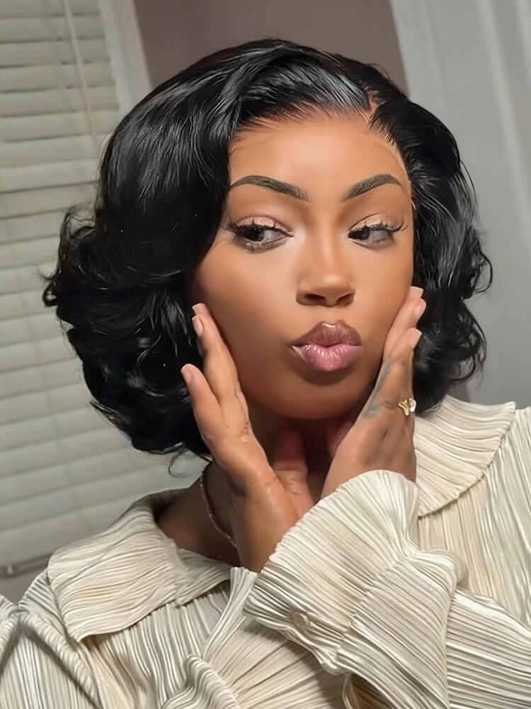 5x7 HD Lace Glueless Wig 200% Density – Pre-Plucked Human Hair Side Part Short Wig