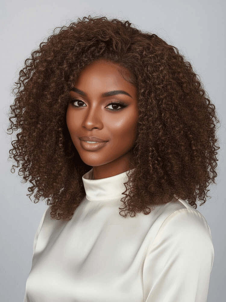 Glueless Pixie Curly Wig Chestnut Brown HD 5x7 Lace Closure